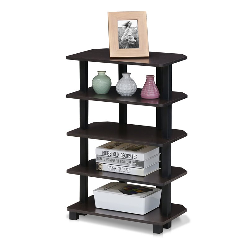 Pemberly Row Turn-N-Tube Wood 5-Tier Corner Storage Shelf in Espresso/Black