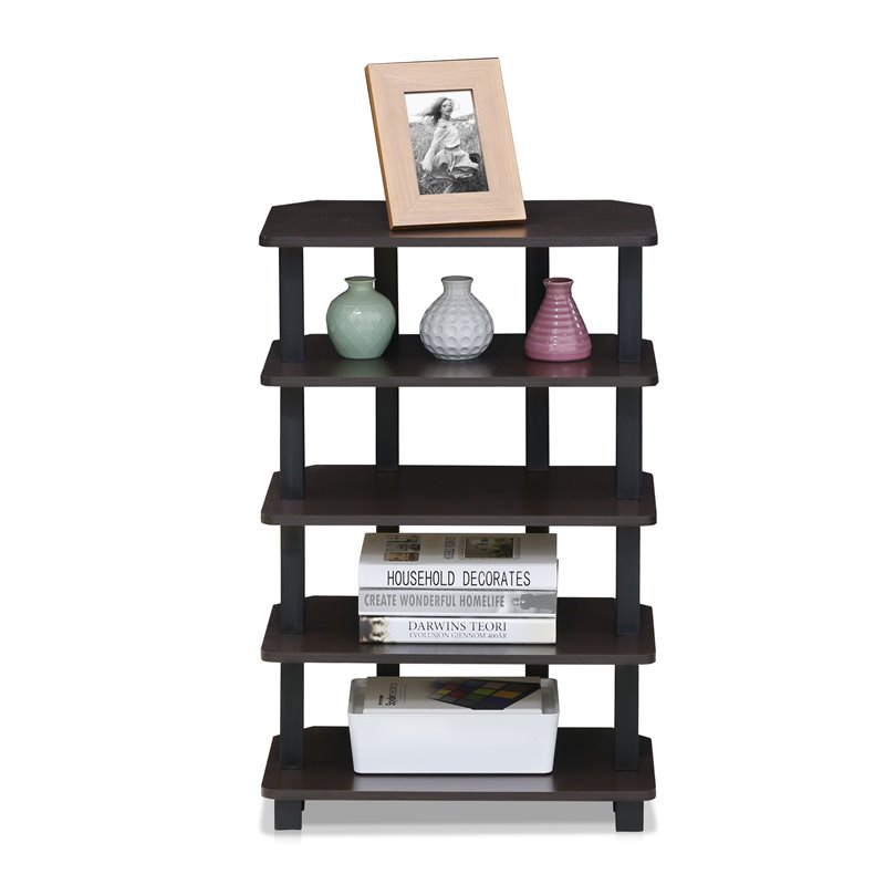 Pemberly Row Turn-N-Tube Wood 5-Tier Corner Storage Shelf in Espresso/Black