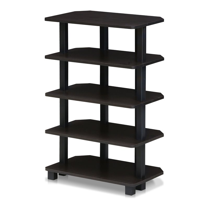 Pemberly Row Turn-N-Tube Wood 5-Tier Corner Storage Shelf in Espresso/Black