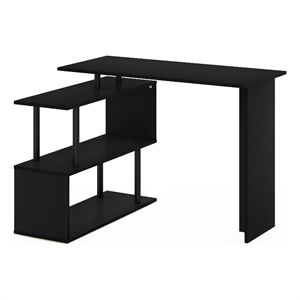 Pemberly Row L-Shape Computer Desk with 3-Tier Shelves in Americano/Black