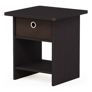 Pemberly Row End Table/ Night Stand Shelf with Bin Drawer in Dark Walnut