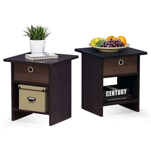 Pemberly Row End Table/ Night Stand Shelf with Bin Drawer in Dark Set of 2