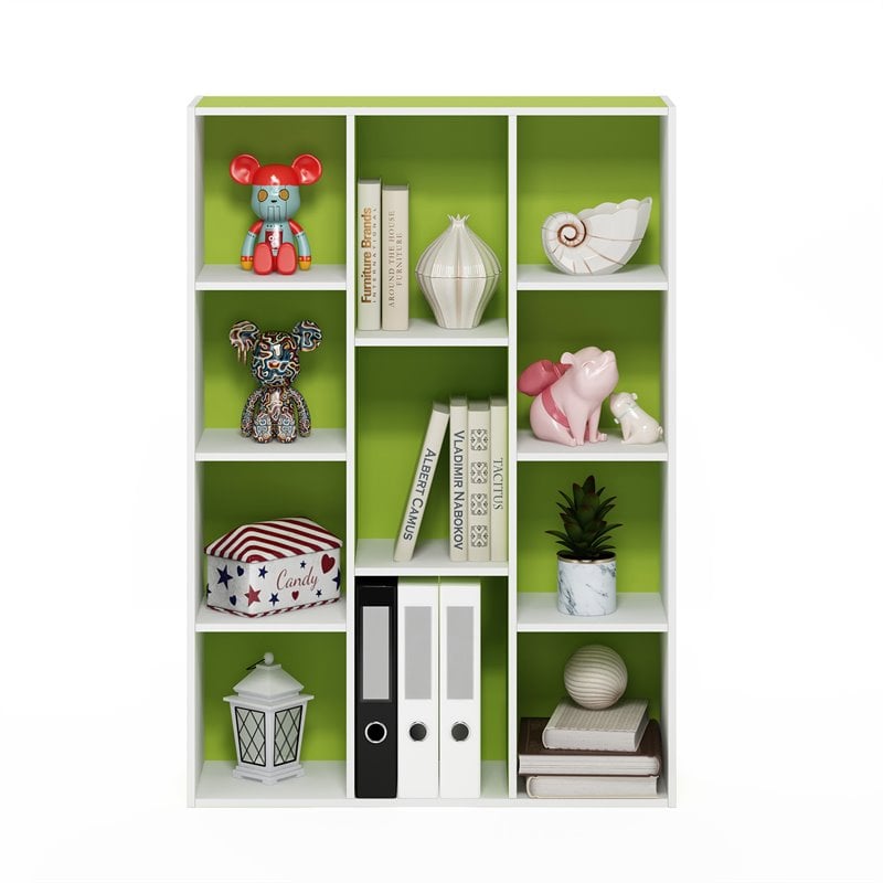 Pemberly Row Engineered Wood 11-Cube Reversible Open Shelf Bookcase in Green