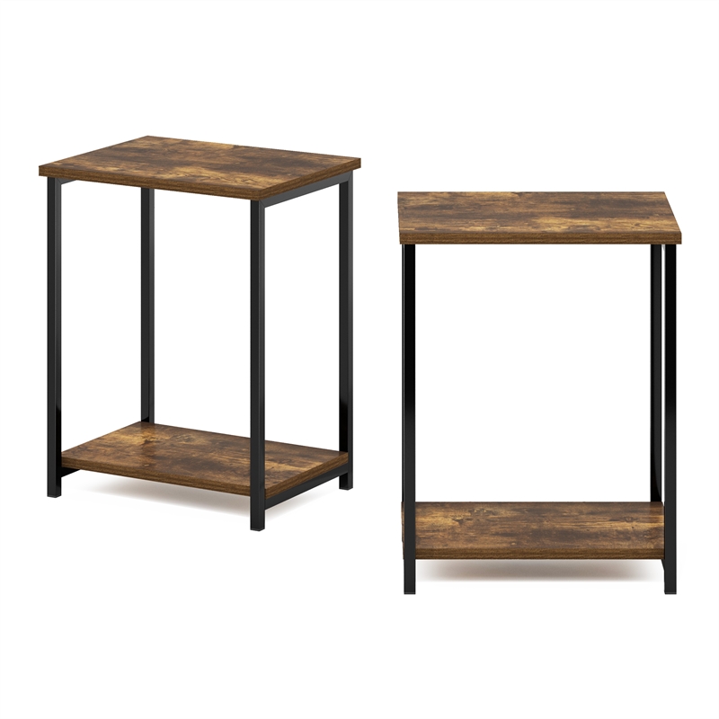 Pemberly Row Industrial Metal Frame End Table in 2-Pack in Amber Pine