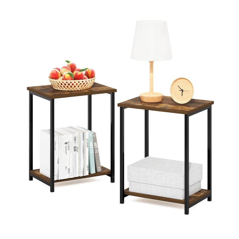 Pemberly Row Industrial Metal Frame End Table in 2-Pack in Amber Pine