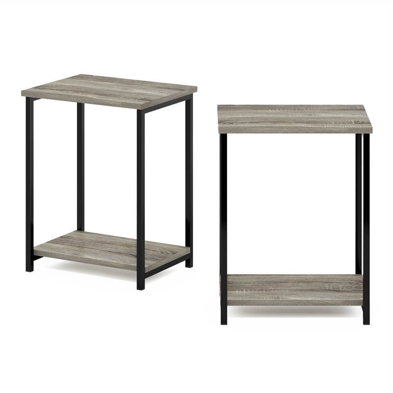 Pemberly Row Industrial Metal Frame End Table in 2-Pack in French Oak