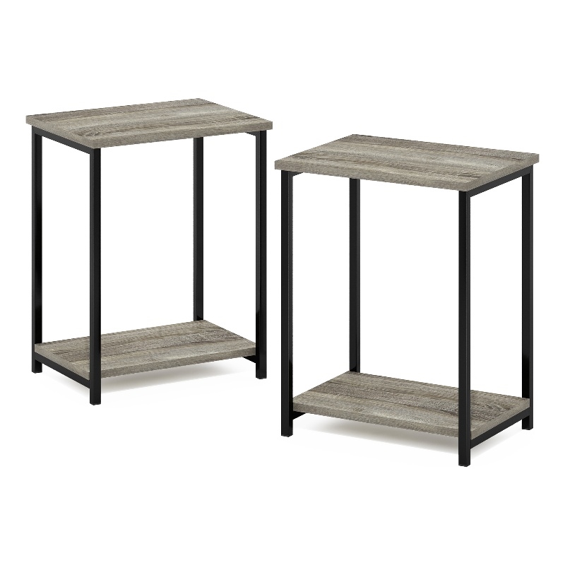 Pemberly Row Industrial Metal Frame End Table in 2-Pack in French Oak