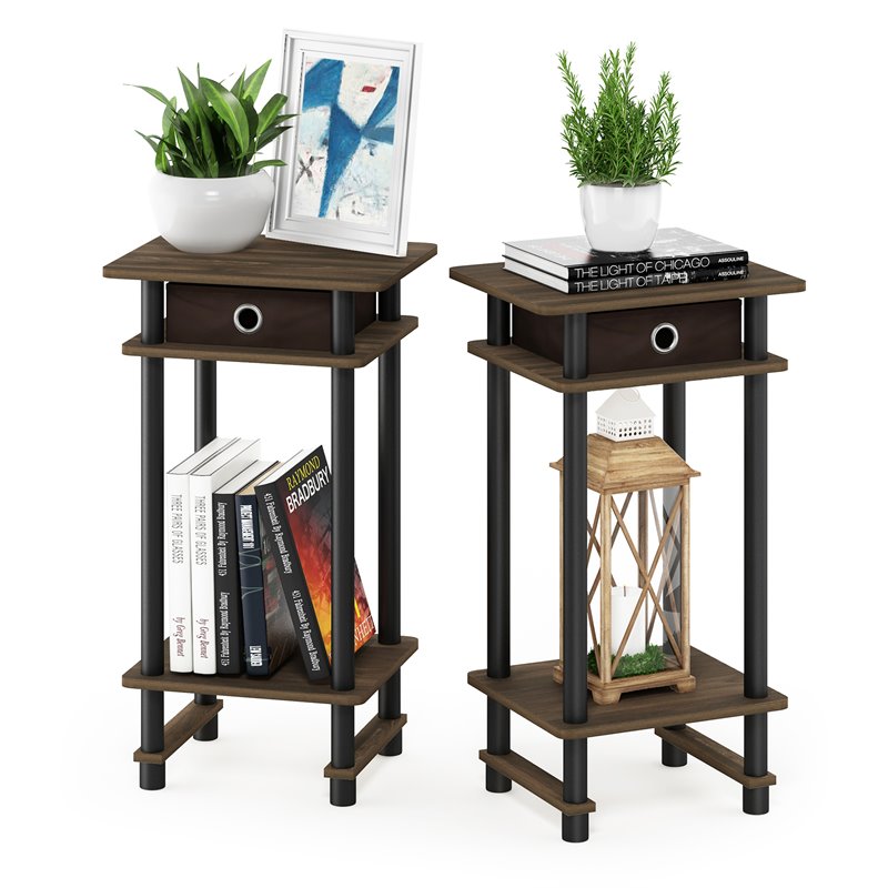 Pemberly Row Turn-N-Tube Engineered Wood End Table with Bin in Walnut (Set of 2)