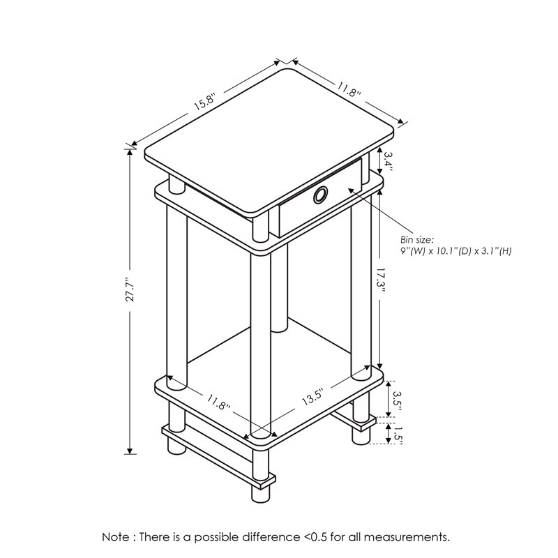 Pemberly Row Turn-N-Tube Engineered Wood End Table with Bin in Walnut (Set of 2)
