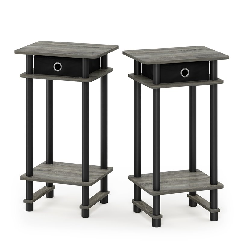 Pemberly Row Turn-N-Tube Wood End Table with Bin in Oak Gray (Set of 2)