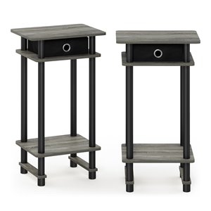 Pemberly Row Turn-N-Tube Wood End Table with Bin in Oak Gray (Set of 2)