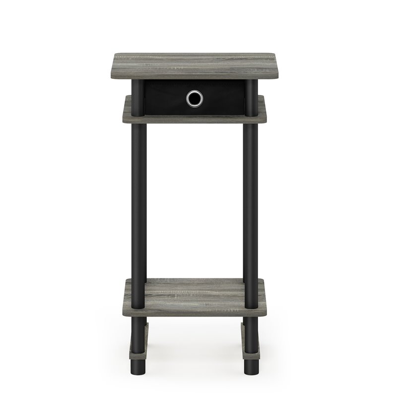 Pemberly Row Turn-N-Tube Wood End Table with Bin in French Oak Gray/Black