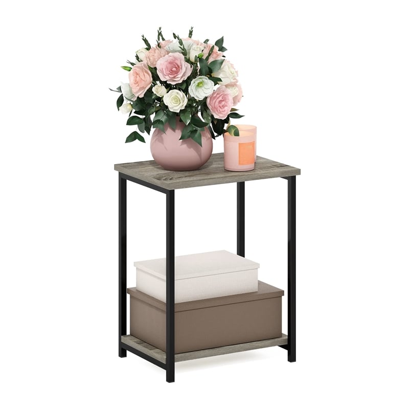Pemberly Row Industrial Metal Frame End Table in 1-Pack in French Oak