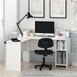 Pemberly Row Engineered Wood L-Shaped Desk with Bookshelves in White