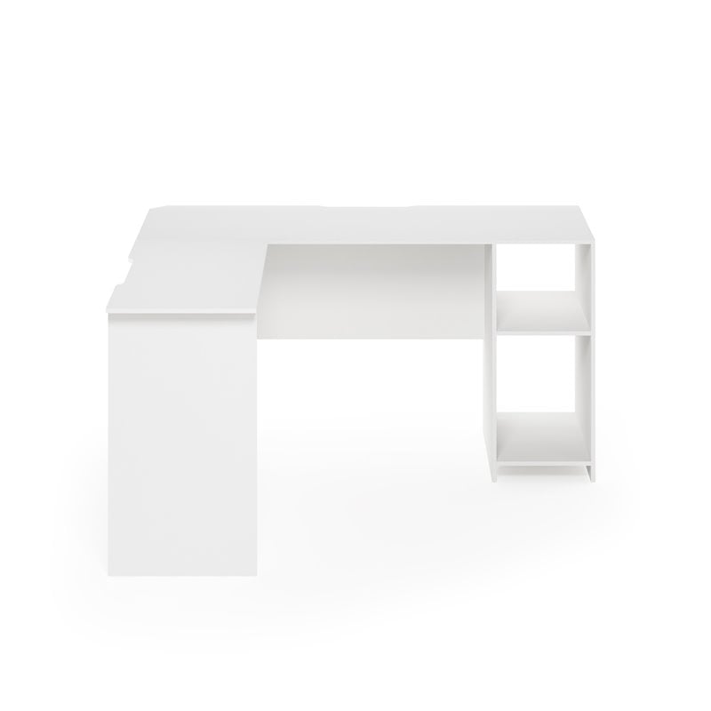 Pemberly Row Engineered Wood L-Shaped Desk with Bookshelves in White
