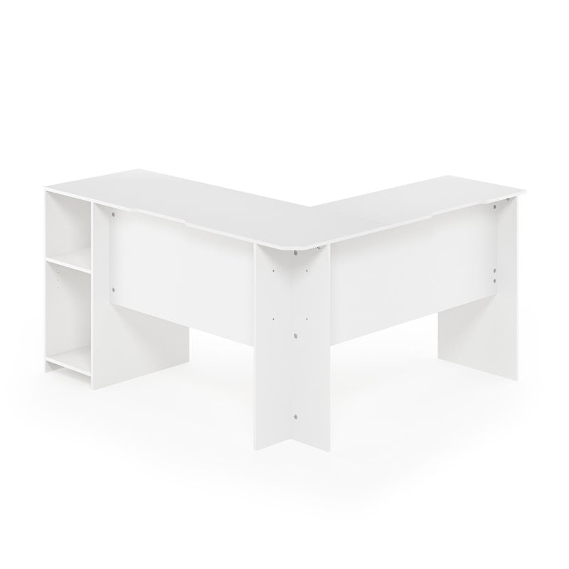 Pemberly Row Engineered Wood L-Shaped Desk with Bookshelves in White