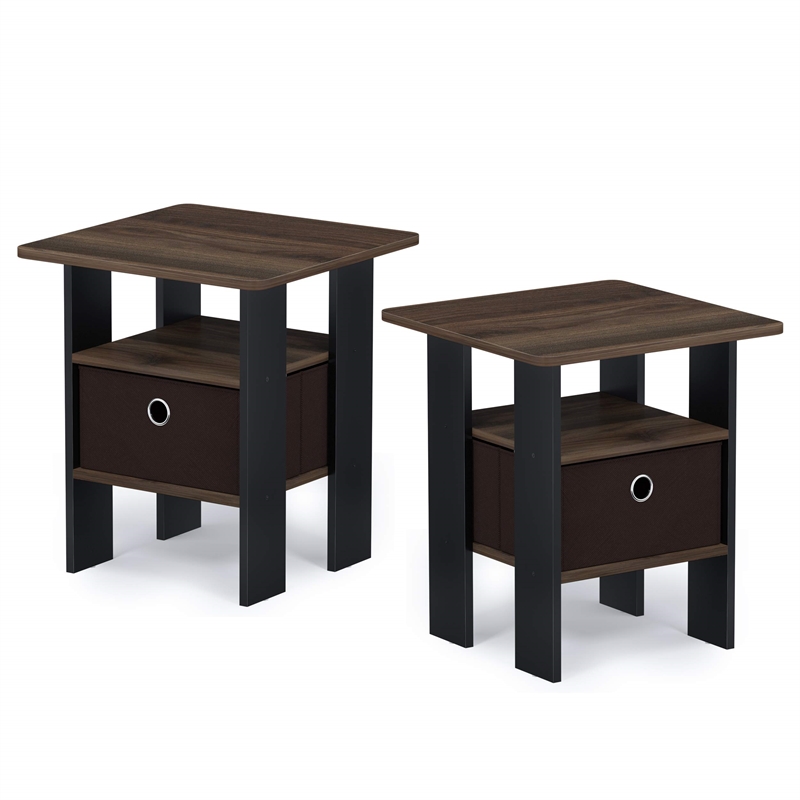 Pemberly Row Engineered Wood End Table with Bin Drawer in Walnut (Set of 2)