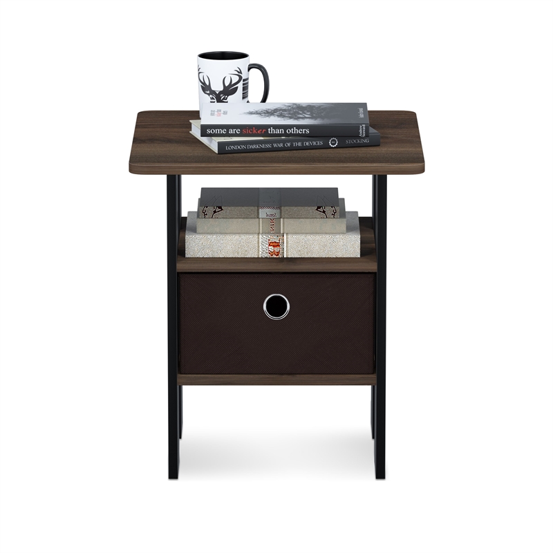 Pemberly Row Engineered Wood End Table with Bin Drawer in Walnut (Set of 2)