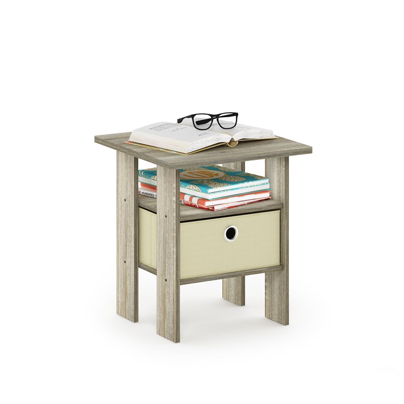 Pemberly Row Engineered Wood End Table with Bin Drawer in Sonoma Oak/Ivory