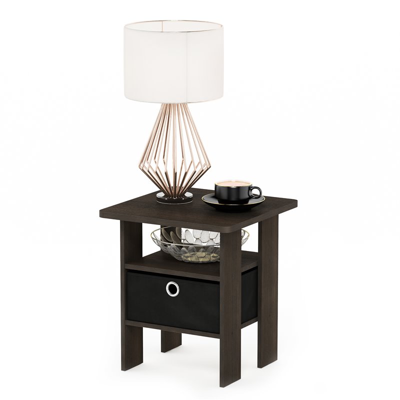 Pemberly Row Engineered Wood End Table with Bin Drawer in Dark Brown/Black