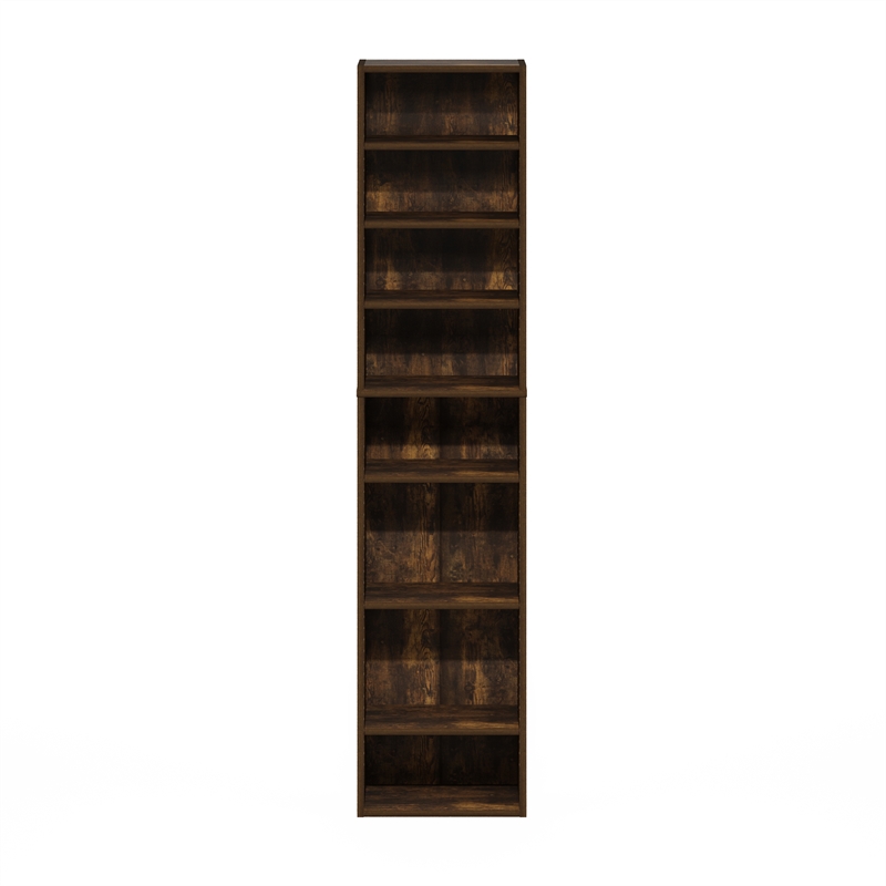 Pemberly Row 8-Tier Adjustable Shelves Multimedia Media Storage Tower Amber Pine