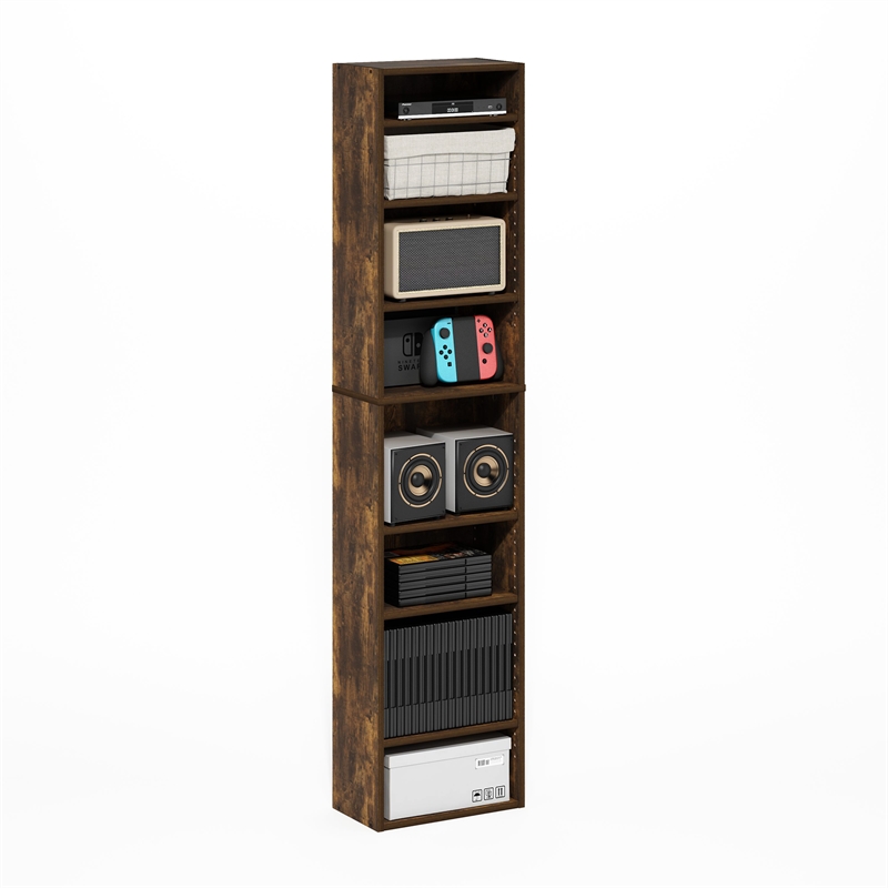 Pemberly Row 8-Tier Adjustable Shelves Multimedia Media Storage Tower Amber Pine
