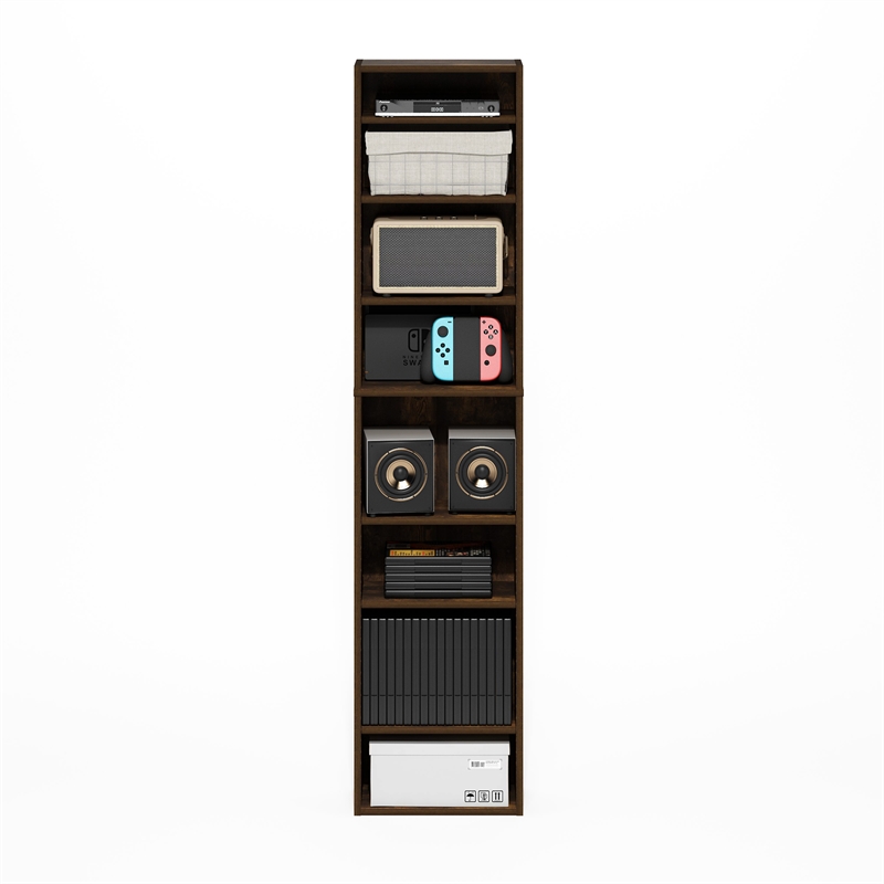 Pemberly Row 8-Tier Adjustable Shelves Multimedia Media Storage Tower Amber Pine