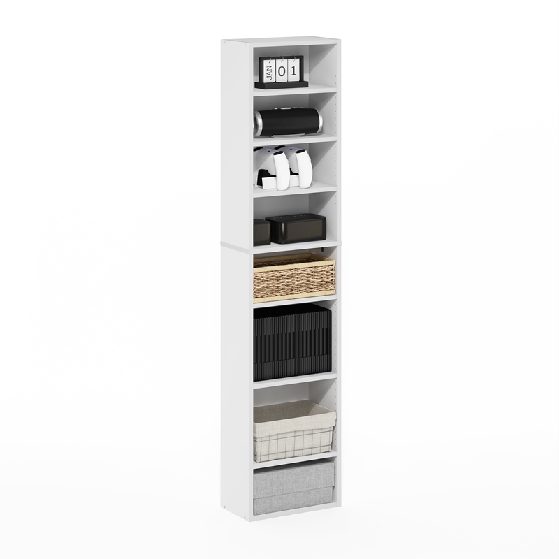 Pemberly Row 8-Tier Adjustable Shelves Multimedia Media Storage Tower Rack White