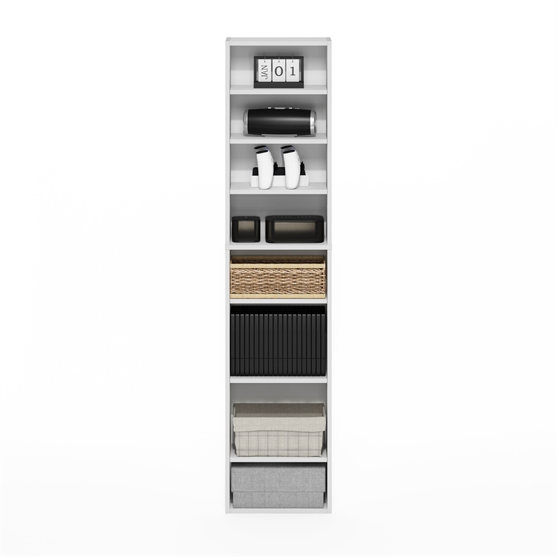 Pemberly Row 8-Tier Adjustable Shelves Multimedia Media Storage Tower Rack White