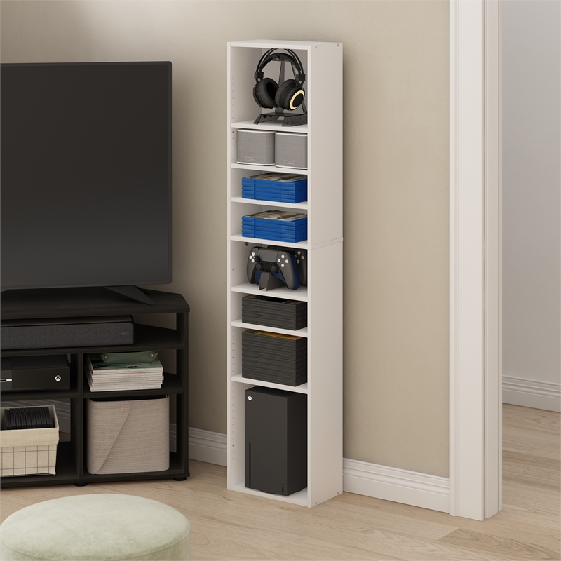 Pemberly Row 8-Tier Adjustable Shelves Multimedia Media Storage Tower Rack White