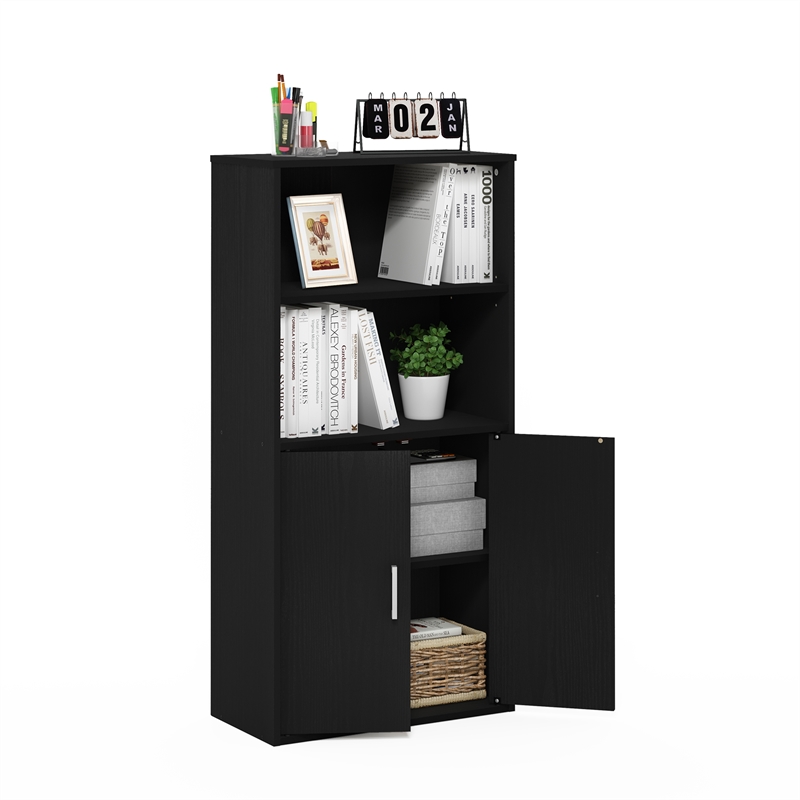 Pemberly Row Storage Bookcase in Bookshelf in Multipurpose Shelf in Black Oak