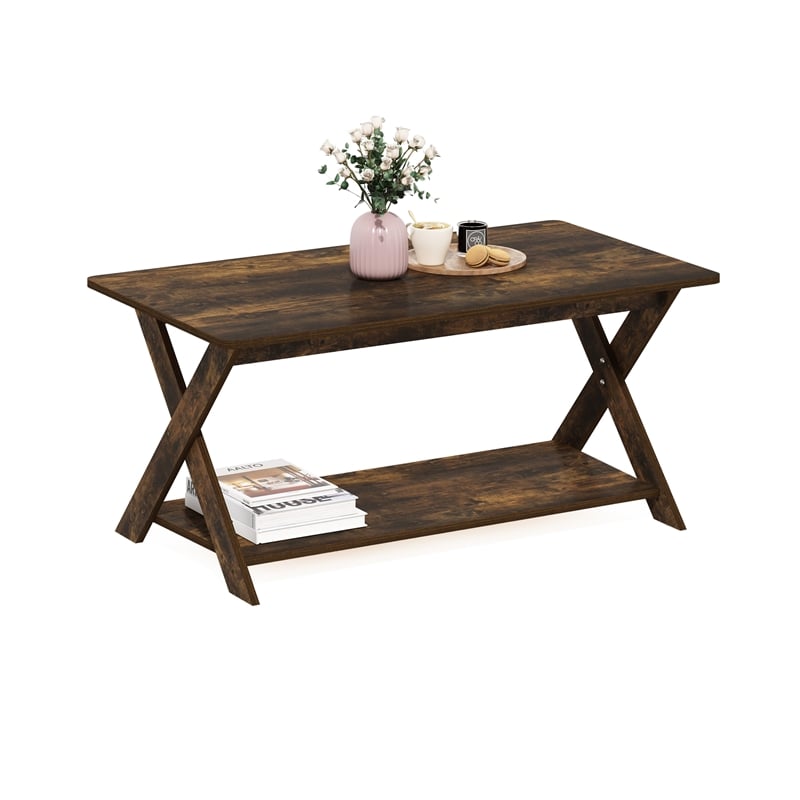 Pemberly Row Contemporary Criss-Crossed Coffee Table in Amber Pine