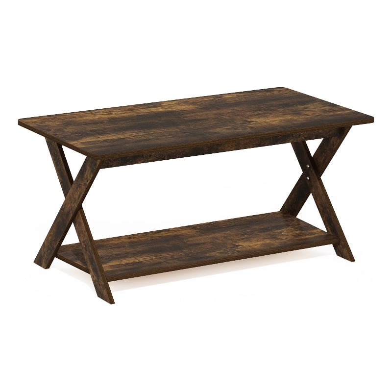 Pemberly Row Contemporary Criss-Crossed Coffee Table in Amber Pine