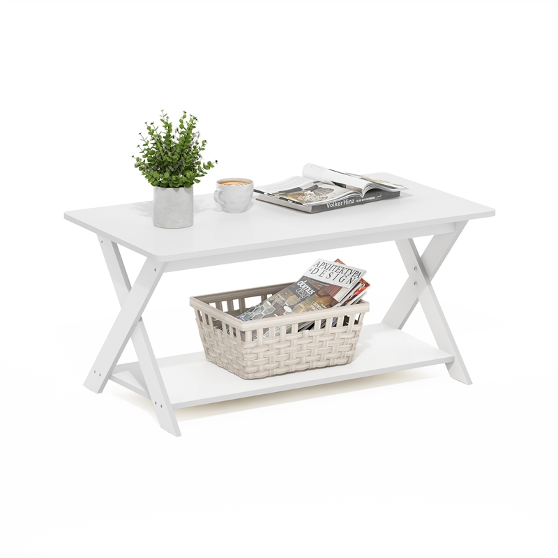 Pemberly Row Contemporary Criss-Crossed Coffee Table in White