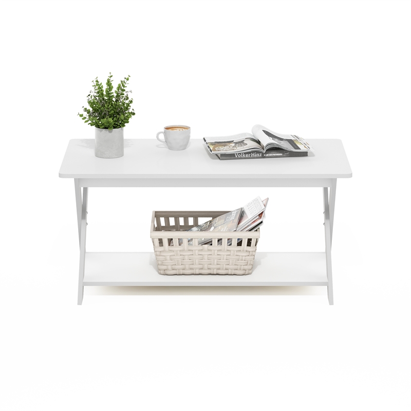 Pemberly Row Contemporary Criss-Crossed Coffee Table in White