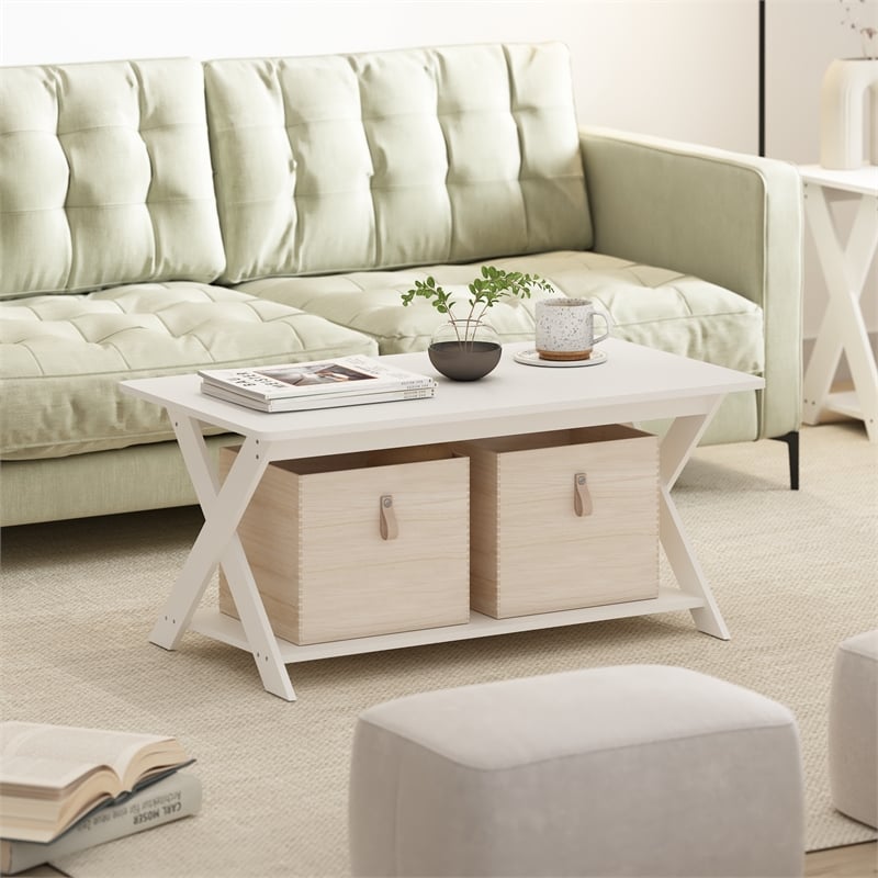 Pemberly Row Contemporary Criss-Crossed Coffee Table in White