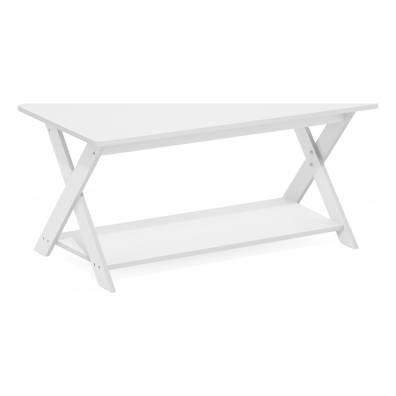 Pemberly Row Contemporary Criss-Crossed Coffee Table in White