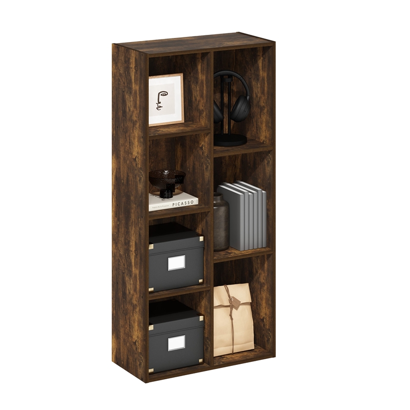 Pemberly Row Contemporary 7-Cube Reversible Open Shelf in Amber Pine