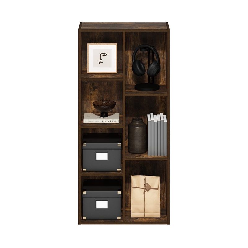 Pemberly Row Contemporary 7-Cube Reversible Open Shelf in Amber Pine