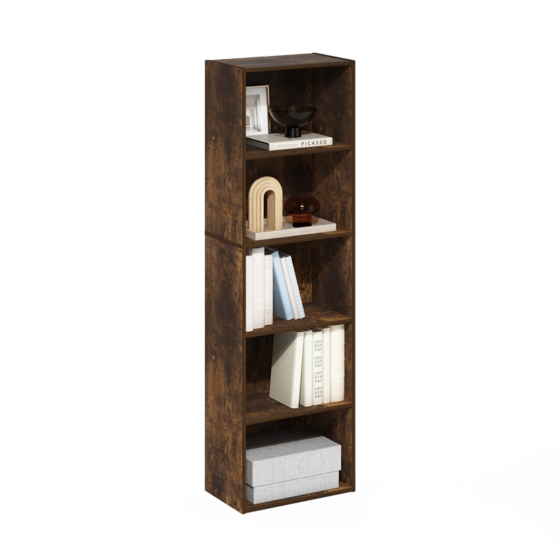 Pemberly Row 5-Tier Reversible Color Open Shelf Bookcase in Amber Pine