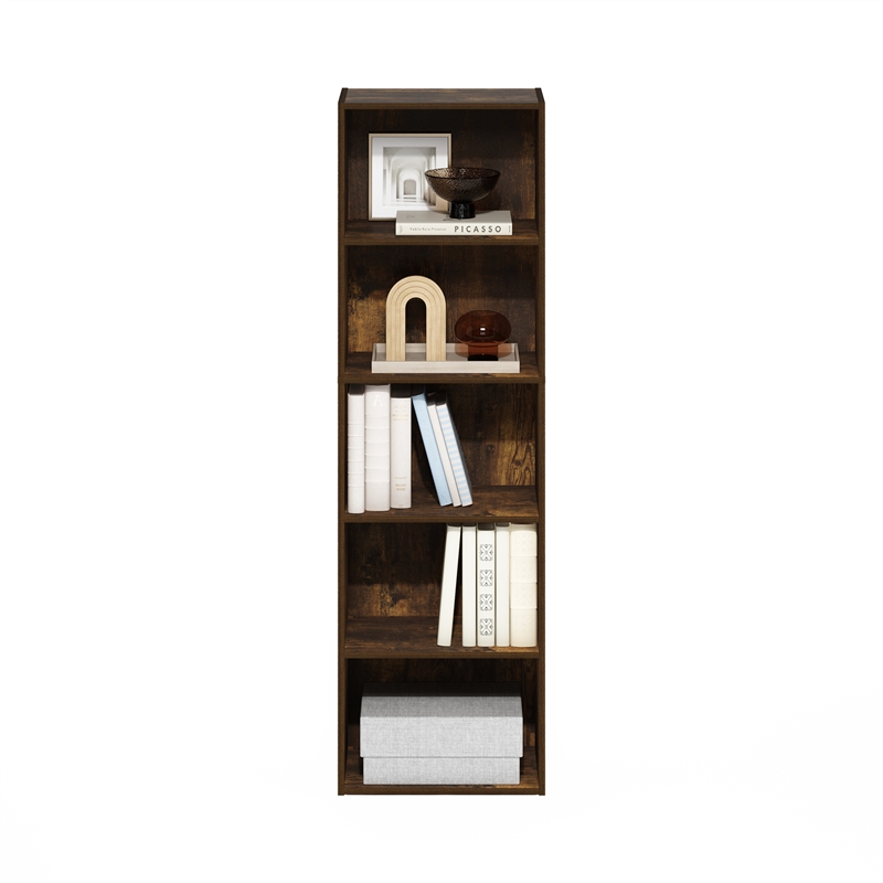 Pemberly Row 5-Tier Reversible Color Open Shelf Bookcase in Amber Pine