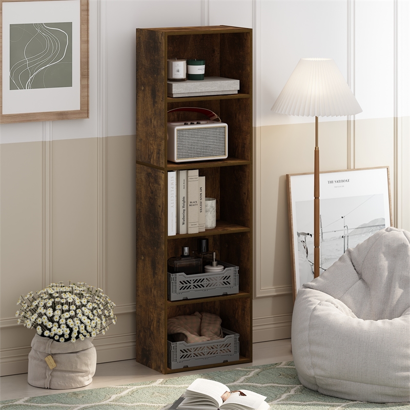 Pemberly Row 5-Tier Reversible Color Open Shelf Bookcase in Amber Pine