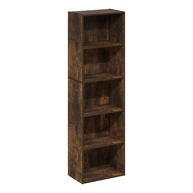 Pemberly Row 5-Tier Reversible Color Open Shelf Bookcase in Amber Pine