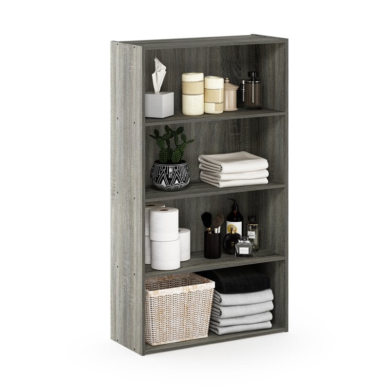 Pemberly Row Contemporary Engineered Wood 4-Tier Open Shelf in French Oak Gray