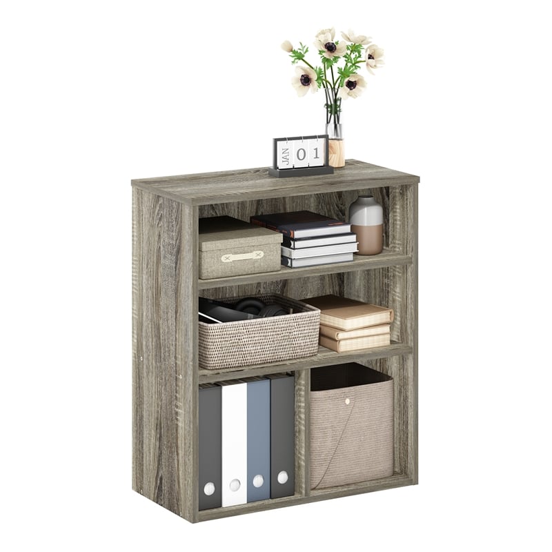 Pemberly Row Contemporary 3-Tier Display Bookcase in French Oak