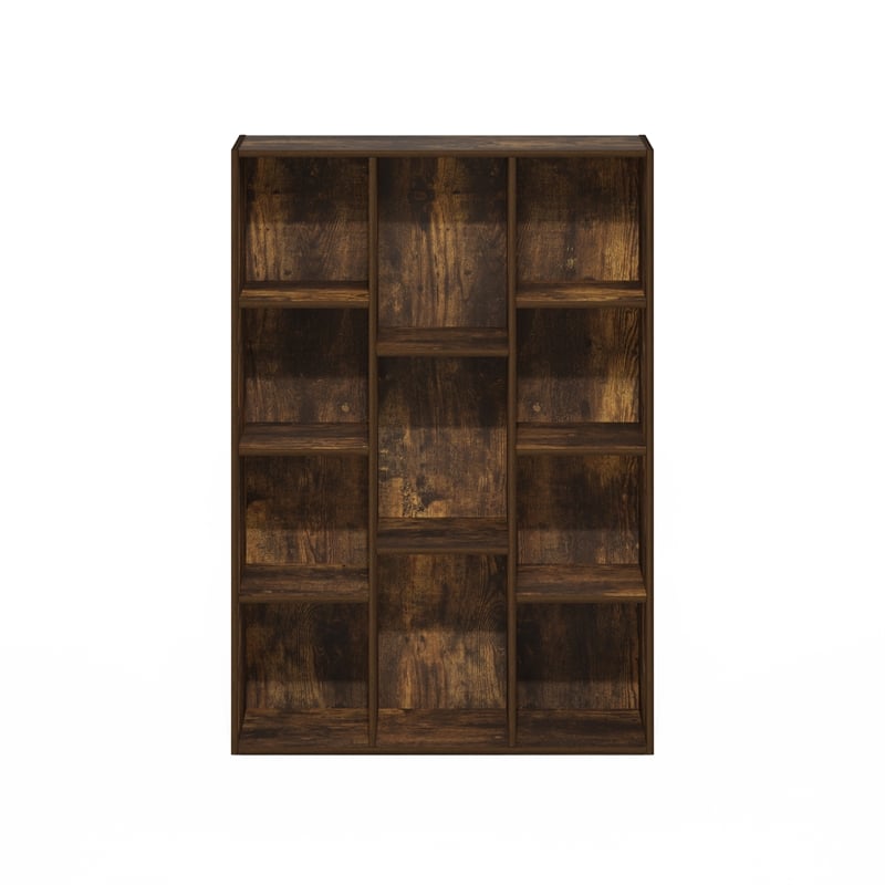 Pemberly Row 11-Cube Reversible Open Shelf Bookcase in Amber Pine