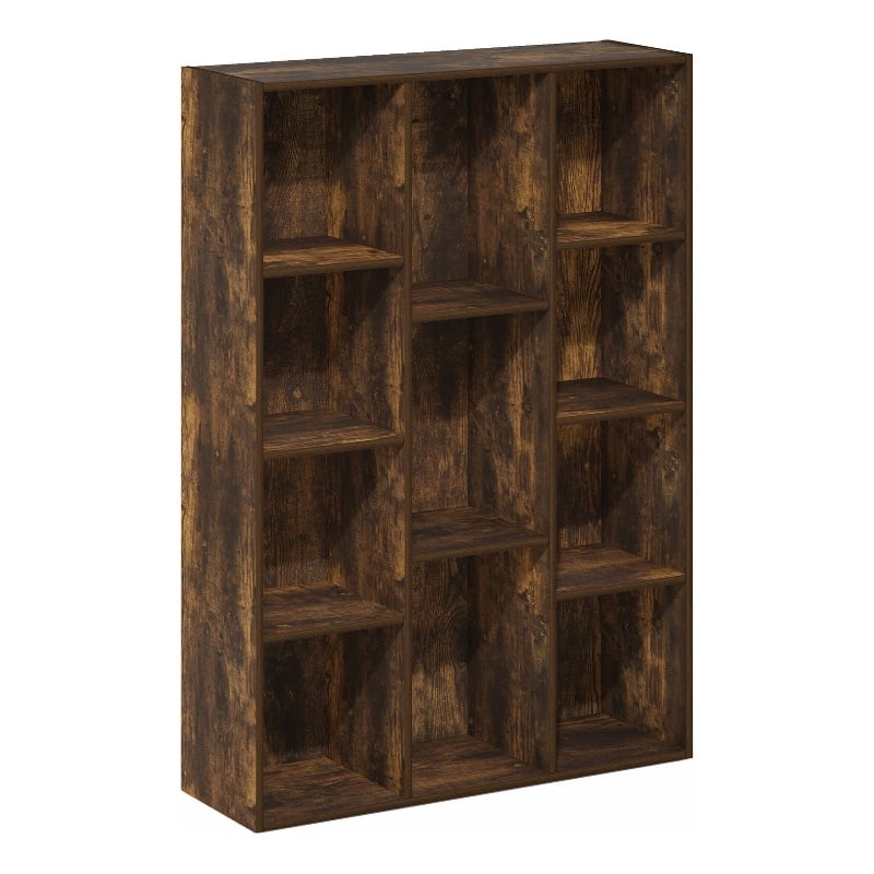 Pemberly Row 11-Cube Reversible Open Shelf Bookcase in Amber Pine