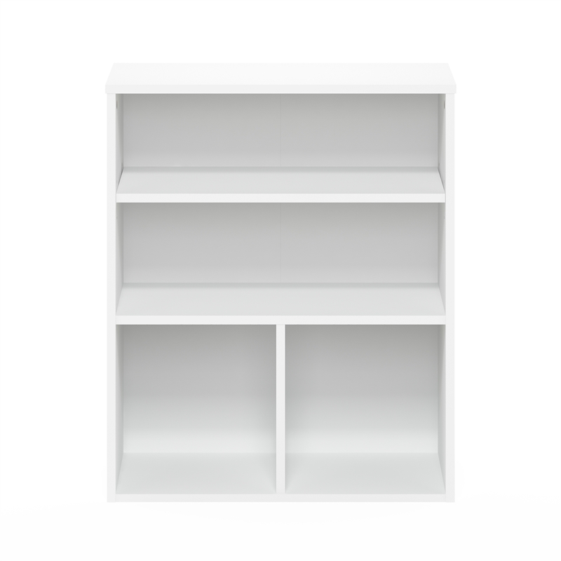 Pemberly Row Contemporary 3-Tier Display Bookcase in White Finish