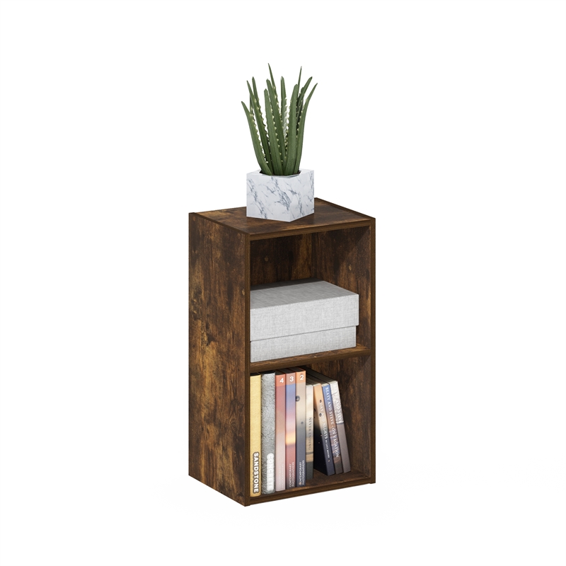 Pemberly Row Contemporary 2-Tier Open Shelf Bookcase in Amber Pine