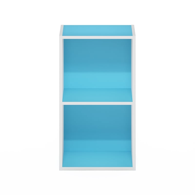 Pemberly Row Contemporary 2-Tier Open Shelf Bookcase in Light Blue/White